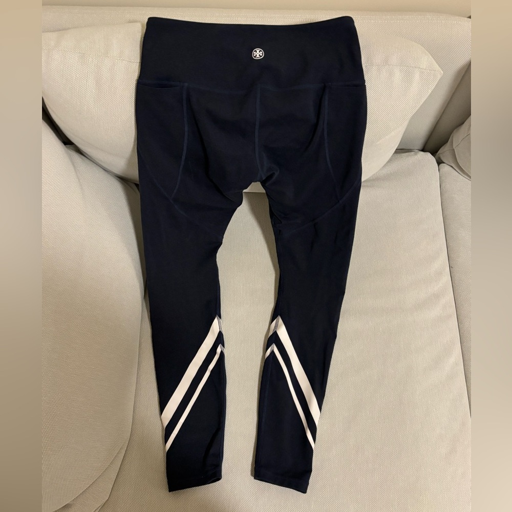 Tory Burch Navy Leggings with White Stripes Size M